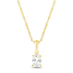 This beautiful necklace features a sparkling oval-cut white lab-created sapphire, perfect for celebrating an April birthday. As many as seven additional pendants can be added to the necklace to represent the ones you love. Styled in 10K yellow gold, the birthstone pendant sways from an 18-inch cable chain that secures with a spring-ring clasp. White Oval Necklace With Prong Setting, Oval Solitaire Necklace For Anniversary, White Oval Solitaire Necklace For Anniversary, White Solitaire Necklace With Oval Pendant As Gift, White Oval Pendant Solitaire Necklace As Gift, White Oval Pendant Solitaire Necklace Gift, Sapphire Birthstone, April Birthday, White Lab