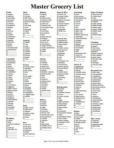 a printable list for the master grocery list, with words and numbers on it