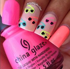 Beach Themed Nails, Cruise Nails, French Pedicure, Unghie Nail Art, Sunglasses Pink, Pink Nail, Art Summer, Cute Nail Art, Beach Nails