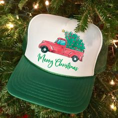 Merry Christmas Rustic Truck Trucker Hat Cap, Christmas Hat, Xmas Trucker Hat, Holiday Hat Cap, Xmas Cap Font Color Option Customizable for the bottom text only! How to Place an Order 1.  Review Product Photos Please examine and review the product photos provided.  2.  Select Hat Color Choose your preferred color for the hat. 3. Choose Design Select the design you desire. 4. Personalize Your Hat Add your personalization details.  5. Add to Cart Click "Add To Cart" to proceed. 6. Continue Shoppin Red Christmas Cap, Adjustable Christmas Hat As Gift, Adjustable Christmas Cap, White Christmas Hat As Gift, White Christmas Holiday Hat, Adjustable Mini Hats For Christmas, White Christmas Cap, Tshirt Prints, Caps Font