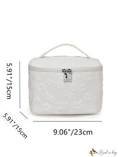 BirdinBag - Chic Floral Zip-Around Makeup Bag with Top Handle White Cosmetic Bag With Zipper For Daily Use, White Bags With Zipper Closure As Gift, White Rectangular Cosmetic Bag For Daily Use, White Travel Cosmetic Bag With Removable Pouch, White Pouch Bag With Zipper, White Rectangular Pouch With Zipper Closure, White Rectangular Cosmetic Bag With Zipper Closure, White Cosmetic Bag With Zipper For Everyday Use, Portable White Pouch For Travel