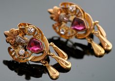 Antique Paste Dangle Earrings. $1,450.00, via Etsy. Antique Jeweled Formal Earrings, Antique Jeweled Earrings For Formal Occasions, Elegant Ruby Earrings With 17 Jewels, Formal Ruby Earrings With Intricate Design, Gold Ruby Earrings For Evening, Ornate Jeweled Earrings For Formal Occasion, Antique Rose Cut Diamond Earrings For Evening, Elegant Ruby Earrings With Rose Cut Diamonds, Victorian Jeweled Gold Earrings