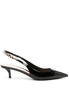 Patent leather slingback pumps by Gucci. This item is in size 40 and the color is Black Gucci Chain, The Row Bag, Valentino Heels, Shoes Heels Classy, Occasion Shoes, Crossbody Tote Bag, Strap Pumps, Boot Pumps, Slingback Pump