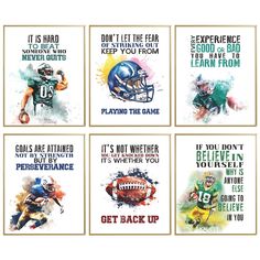 four football cards with different sayings on them