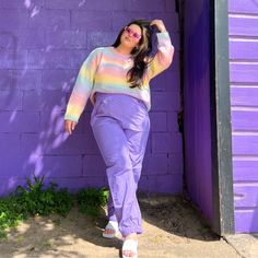 Pants That Bring The Color And Comfort You Crave. These Parachute-Style Pants Are High-Waisted, Have Pockets, And Have An Adjustable Length, Making Them The Ultimate On-The-Go Pants! Dress These Up Or Down To Fit Whatever You Need. Basically, These Are Your Go-To Pants For Any Occasion. We Paired These With Our Pastel Ombre Rainbow Sweater And Our Jelly Slides. Parachute Style Pants You Love Pretty Lilac Color For All The Purple-Lovers They Have Pockets! ( And They Zip Close) Adjustable Length F Purple Straight Leg Pants With Elastic Waistband, Purple Ankle-length Pants With Elastic Waistband, Ankle-length Purple Pants With Elastic Waistband, Purple Elastic Waist Ankle Pants, Purple Ankle-length Bottoms With Elastic Waistband, Trendy Purple Pants With Elastic Waistband, Purple Bottoms With Elastic Waistband For Fall, Red Cargo Pants, Sequin Jogger Pants