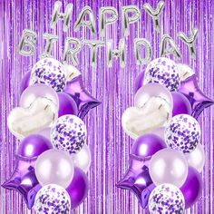 PRICES MAY VARY. Packing: 1 set of 16inch happy birthday balloons,2pcs 18inch purple five-pointed star balloons,2pcs 18inch silver love balloons,12pcs 12inch deep purple balloons,12pcs 12inch light purple balloons,6pcs 12inch purple confetti balloons,2pcs purple fringed curtain,1 roll of ribbon. Ideal for any theme birthday party decoration,decorate indoor or outdoor as a photo booth backdrop to get a big hit and create lasting memories. Blow up these balloons with Air or Helium, Great for 30th, Purple Birthday Party Decorations, Purple Birthday Decorations, Balloons Purple, Purple Birthday Party, Happy Birthday Balloon Banner, Star Balloons, Purple Confetti, Woman Birthday Party, Purple Balloons