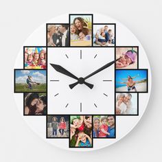 a clock with many photos on it