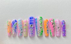 Blooming Gel Nails Y2k Nails Rhinestones Nails 3d Charms Etsy Wacky Nails, Gel Nails Y2k, Bloom Nails, Blooming Gel Nails, Easy Nail Polish, Blooming Nails, Hand Painted Nail Art, Blooming Gel, Royal Blue Nails