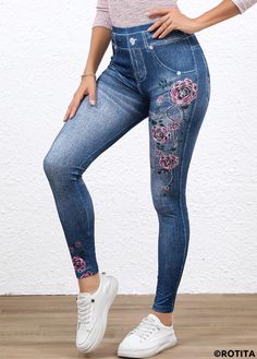 Spring Stretch Denim Blue Pants, Stretch Blue Denim Jeans, Stretch Denim Pants For Spring, Spring Stretch Denim Pants, Casual High Waist Jeggings For Summer, Spring Dark Wash Denim Jeggings, Blue Stretch Jeans For Spring, Spring Stretch Blue Jeans, Stretch Medium Wash Denim Pants