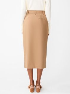 A workwear essential, the Carolina is a wrap-style pencil skirt that looks polished from desk to dinner. Finished with special details like side pockets and pleats. | J.McLaughlin Women's Carolina Skirt Khaki, Size 4 | Wool Workwear Essentials, J Mclaughlin, Women's Skirts, Skorts, Wrap Style, Pencil Skirt, Work Wear, That Look, Womens Skirt