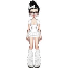 an animated girl wearing glasses and white dress