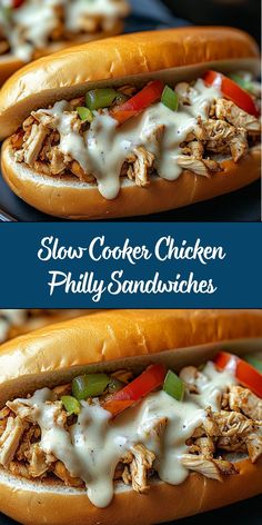 slow cooker chicken philly sandwiches with ranch dressing