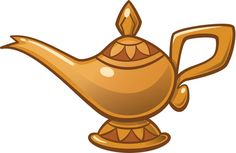 a golden teapot with an ornate design on the top and bottom, sitting on a white background