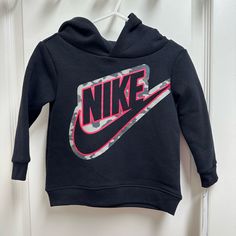 Nwt Toddler Boys Logo Nike Swoosh Hoodie Sweatshirt Sz 18 Months Black/Red/Camo Nike Hooded Top With Letter Print, Nike Sporty Hoodie With Graphic Print, Nike Black Hooded Top, Nike Black Hoodie Top, Nike Black Hoodie With Logo Print, Black Nike Hoodie With Logo Print, Boys Logo, Red Camo, Nice Clothes