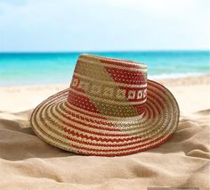 Sombreros de Paja de Colores - Sombrero Wayuu Tejido a Mano, this sombrero has a golden color it is very easy to use! Dimensions of diameter 57 cm are considered a size L Traditional Red Summer Hat, Wide Brim Beach Hat For Cinco De Mayo, Brimmed Beach Hats For Cinco De Mayo, Wide Brim Hats For Beach And Cinco De Mayo, Traditional Hat For Beach And Cinco De Mayo, Traditional Straw Hat For Summer Rodeo, Traditional Handwoven Hat Bands For Beach, Traditional Red Beach Hat, Traditional Red Hat For The Beach