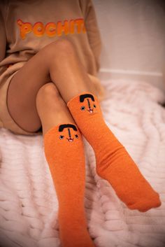 SOCKS THAT BARK ✦ One size fits most ✦ Warm and soft fleece ✦ Crew fit ✦ Mismatching embroidery on front, + tail embroidery on the back! ✦ B grade indicates minor flaws in embroidery/fleece All sales are final! Orange Dog, Fleece Socks, Socks And Hosiery, Hosiery, Gender Neutral, Tights, Bathing Beauties, Adult Outfits, Socks