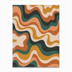 an orange, green and brown abstract pattern on a white background