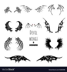 a set of nine devil wings with different shapes and sizes on white background royalty illustration