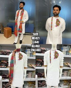 Men's New Collection For Navratri Festival, Embroidered Gujarati Folk Design With Stylish Pattern And Stitched Cotton Kurta With Dupatta Set Fabric Details -  Kurta - Cotton (Embroidery & Stylish Pattern With Pocket And Exclusive Look With Back Pattern In 4 Design)  Dupatta - Muslin With Jhalar  Type - Readymade Size - M(42), L(44), XL(46), XXL(48) Work - Embroidery Work Occasions - Navratri Festival . ❌ No Bottom .  Note - For Men Kurta Size Chart Attached. For More Latest Trending men's Outfit Latest Kurta Designs, Anniversary Quotes For Husband, Kurta With Dupatta, Kurta Cotton, Navratri Festival, Men Kurta, Mens Kurta Designs, Boys Kurta, Indian Kurta