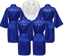 the bride and groom robes are blue with gold lettering