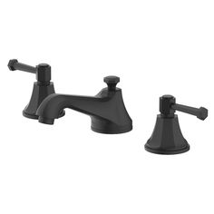 two faucets with black handles on white background