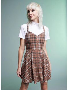 Dress With Shirt Underneath Winter, Brown Fall Dress Outfit, Pumpkin Patch Date, Brown Plaid Dress, Shirt Under Dress, Twofer Dress, Luanna Perez, Flannel Dress, Reference Pictures