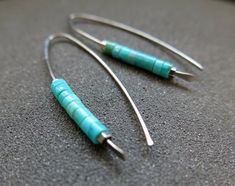 Hypoallergenic turquoise earrings. niobium jewelry for | Etsy Minimalist Turquoise Wire Wrapped Earrings, Natural Turquoise Stone, Nickel Free Jewelry, Hammered Earrings, Fun Jewelry, Nickel Free Earrings, Wire Work Jewelry, Hypoallergenic Jewelry, Tin Gifts