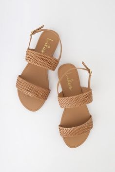 Shop Vegan Shoes for Women | Sexy Vegan Leather Shoes at Lulus Rubber Band Box Braids, Dressy Flat Sandals, Camel Flats, Camel Sandals, Woven Sandals, Sunny Afternoon, Sandal Heels, Shoes Flats Sandals, Cute Sandals