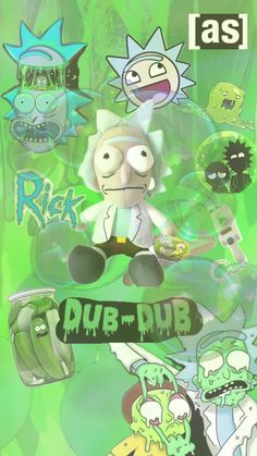 an image of some cartoon characters on a green background with the words dub - dub