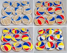 four pictures of different colored circles in various sizes