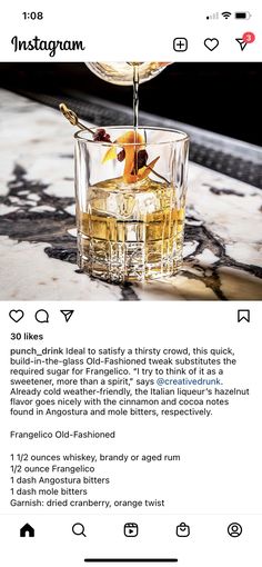 the instagram page shows an image of a drink being poured into a glass