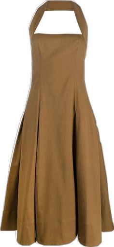 Cotton A-line Midi Dress Lined, Formal Cotton A-line Midi Dress, A-line Midi Dress With Pleated Back, A-line Midi Dress With Pleated Hem, Fit And Flare A-line Midi Dress With Pleated Hem, Elegant Brown Pleated Midi Dress, Formal A-line Cotton Midi Dress, Solid Color Midi Dress With Pleated Skirt, Classic A-line Midi Dress With Pleated Hem