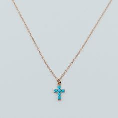 Cross Turquoise Necklace, 14k Gold Crucifix necklace, Small 14k cross necklace, Turquoise cross, Dainty gold cross necklace Turquoise Jewelry Cross, Gold Crucifix Necklace, Turquoise Cross Necklace, Western Fits, Symbol Of Hope, Turquoise Western, Western Necklaces, Gold Chain Choker, Timeless Symbol