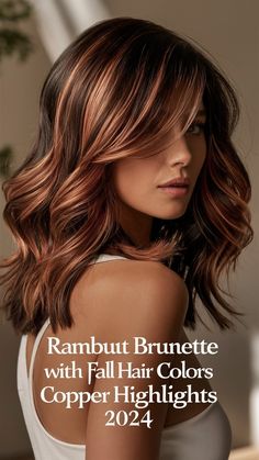 Gorgeous Curly Bob with Fall Hair Colors Copper Highlights 2024 🌊 Burgundy Hair Copper Highlights, Mahogany Copper Brown Hair Color, Highlights For Dark Brown Hair Curly, Brunette With Copper Highlights, Dark Red Hair With Highlights, Hair Color Ideas For Curly Hair, Copper Highlights On Dark Hair