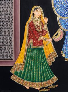 Mughal Empire Fashion, Mughal Theme Dress, Mughal Queen, Mf Hussain Paintings, Painting Concepts, Mughal Miniature Paintings, Phad Painting, Muslim Art