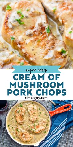 creamy cream of mushroom pork chops is an easy dinner recipe that's ready in under 30 minutes