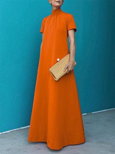 A Line Long Dress, High Neck Maxi Dress, Office Dresses For Women, Elegant Party, Boho Maxi, Floor Length Dresses, Women Long Dresses, Boho Maxi Dress, Vibrant Orange