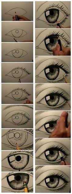 the process of drawing an eye with pencils