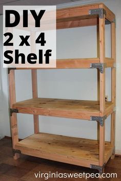 diy 2x4 shelving unit with text overlay