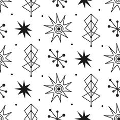 Atomic Icons Fabric - Black/White - ineedfabric.com Mid Century Artwork, Mid Century Modern Black, Retro Vector Illustration, Atomic Mid Century, Black And White Illustrations, Mid Century Modern Patterns, Retro Images, Retro Vector, Black And White Fabric