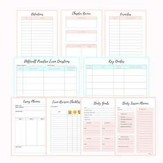 the printable meal planner is shown in four different colors and sizes, including one for each