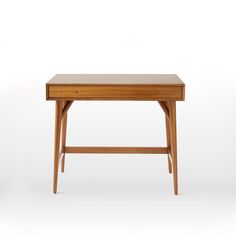 a small wooden table with one drawer on the top and two legs at the bottom