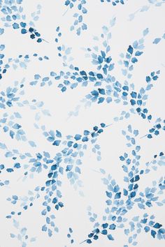 a blue and white wallpaper with leaves on it