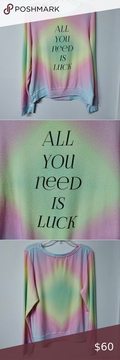  Wildfox 2016 RARE All You Need is Luck jumper women's M/L Rainbow Jumper, Pastel Rainbow, Jumper Sweater, Jumpers For Women, All You Need Is, To Look, Jumper, Pastel, Thank You