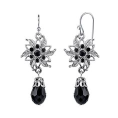 Black Crystal Flower Jet Crystal Dangling Earrings Beading Earrings, Fake Earrings, Bead Flower, Front Back Earrings, Flower Drop Earrings, Fake Jewelry, 1928 Jewelry, Vintage Inspired Jewelry, Costume Jewelry Earrings