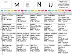 a printable menu for the family's meal, with words and numbers on it