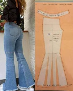 a woman standing next to a paper cut out of her jeans and the back of her pants