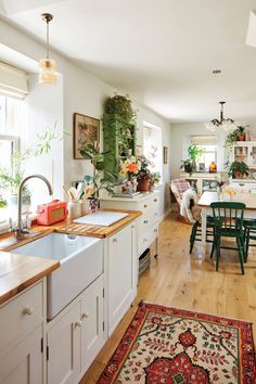 the kitchen is clean and ready to be used as a dining room or family room