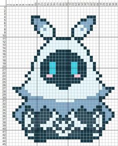 a cross stitch pattern with an image of a cartoon character in blue and white colors