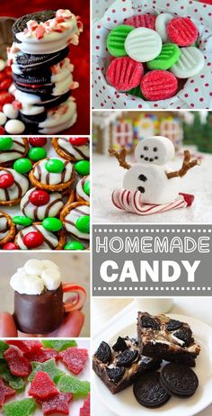 the collage shows different types of candies, cookies and desserts with text overlay that reads homemade candy